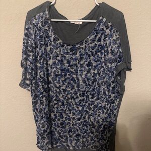 Two by Vince Camuto Womens 3X Blue Grey Abstract Leopard Mixed Media T-Shirt